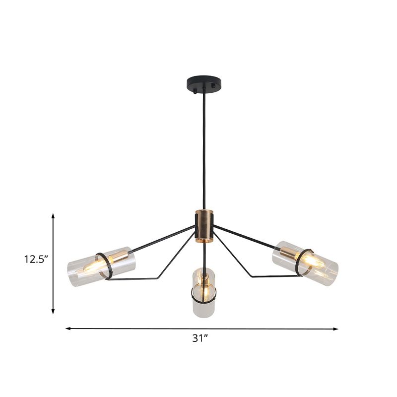 Sputnik Clear/Smoke Glass Chandelier Industrial 3/6 Cabezas dormitorio Luz colgante de lámpara en negro