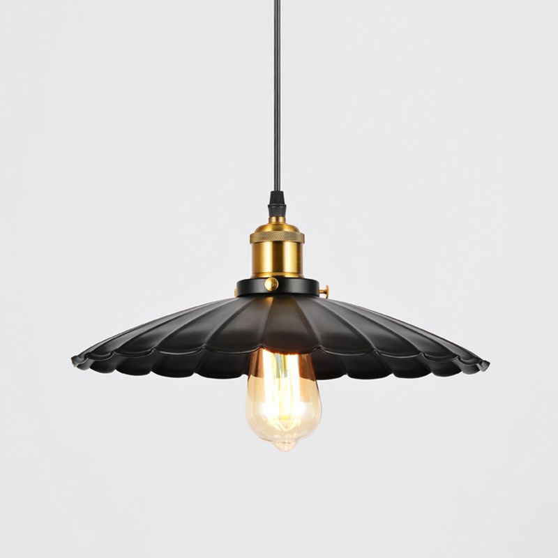 Conical Shade Iron Suspension Light Industrial Single-Bulb Restaurant Pendant Light in Black