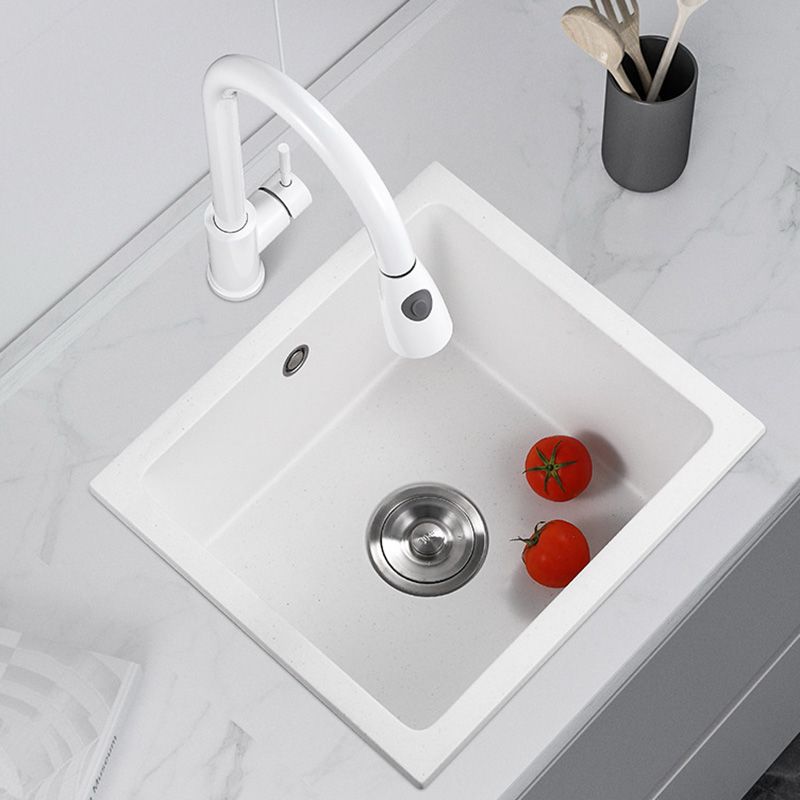 Contemporary White Quartz Kitchen Sink Drop-In 1 Holes Single Bowl Sink