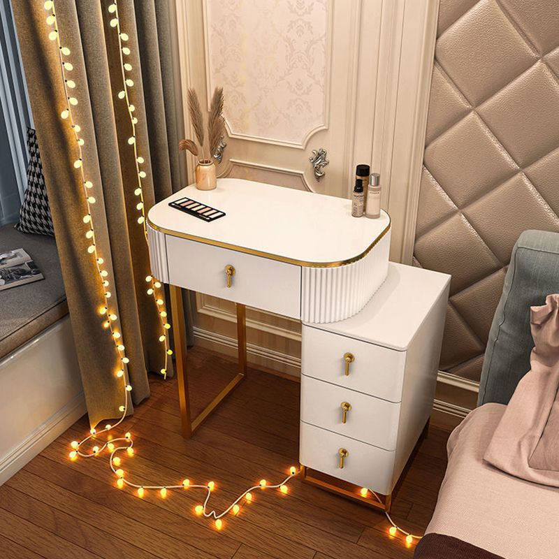 Glam Wooden Bedroom Lighted Mirror with Drawer Makeup Vanity Desk