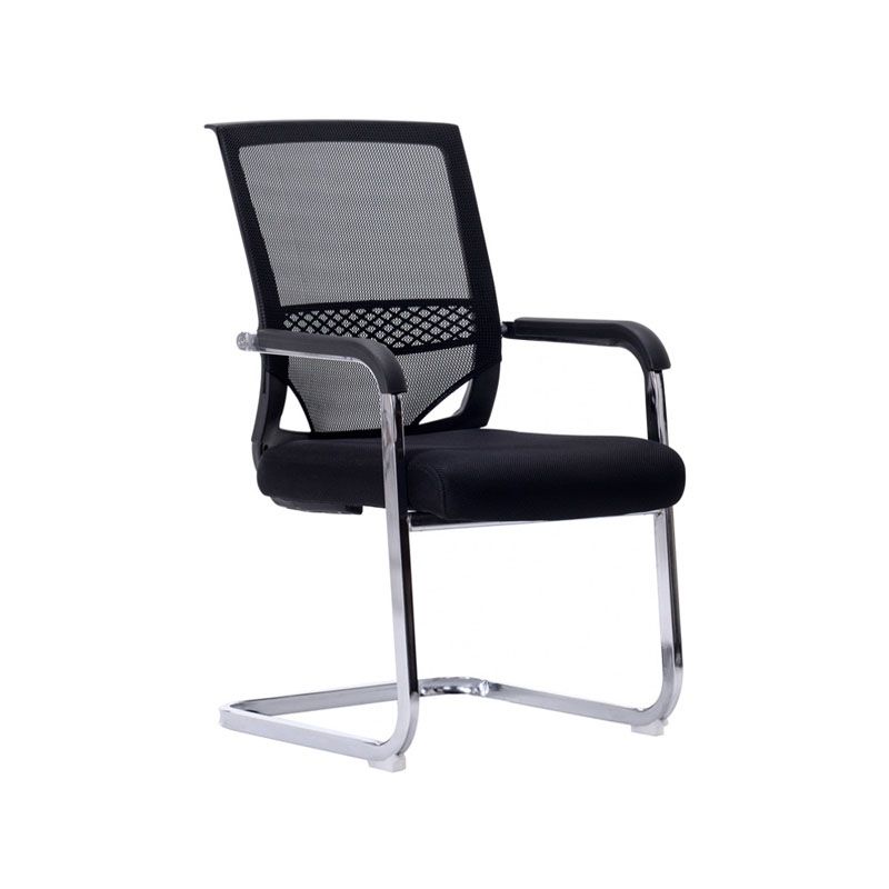 Black No Wheels Office Chair Metal Frame Material Fixed Arms Desk Chair