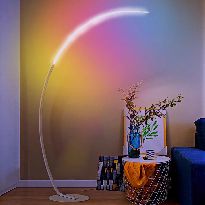 Aluminum Arc Shaped Floor Lamp Minimalist LED Standing Light for Living Room