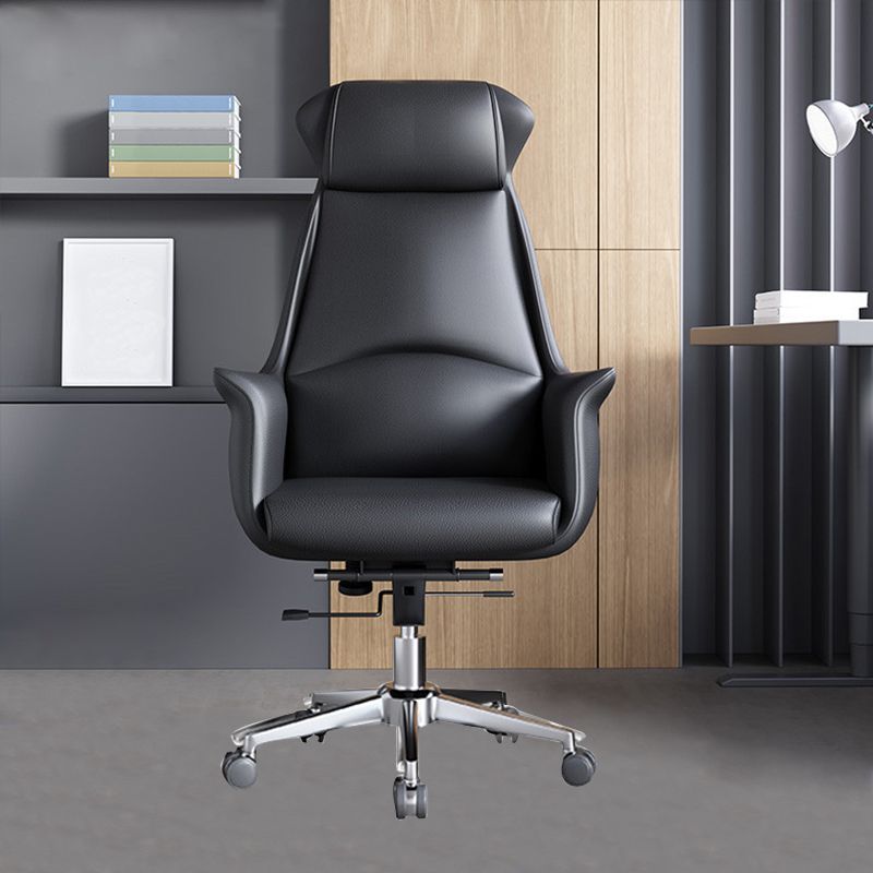 Modern Arms Included Chair with Wheels High-Back Leather Desk Chair in Black/Brown