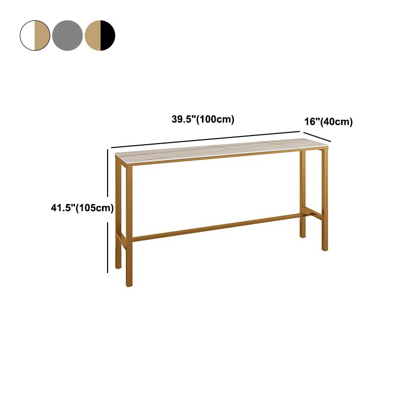 Stone Bar Dining Table Glam Rectangle Bar Table with Trestle Pedestal for Balcony Kitchen