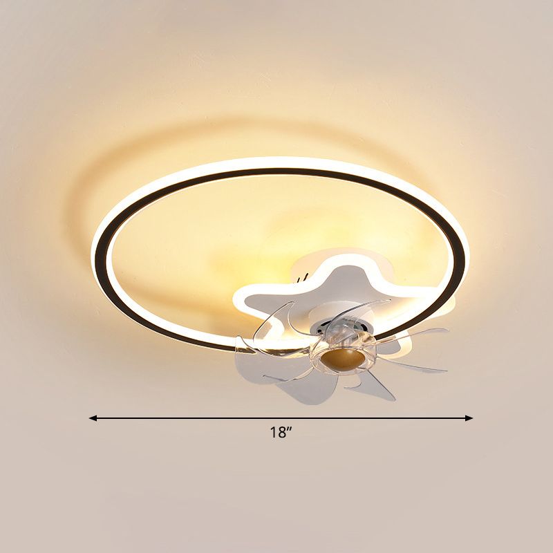 Ring and Star 7 Blades Ceiling Fan Lighting Nordic Acrylic Bedroom LED Semi-Flush Mount with Remote