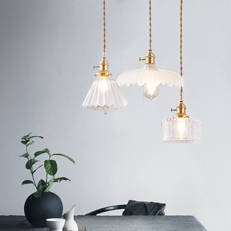 Brass Glass Hanging Light Fixture Industrial 1-Light Pendants Lighting for Restaurant