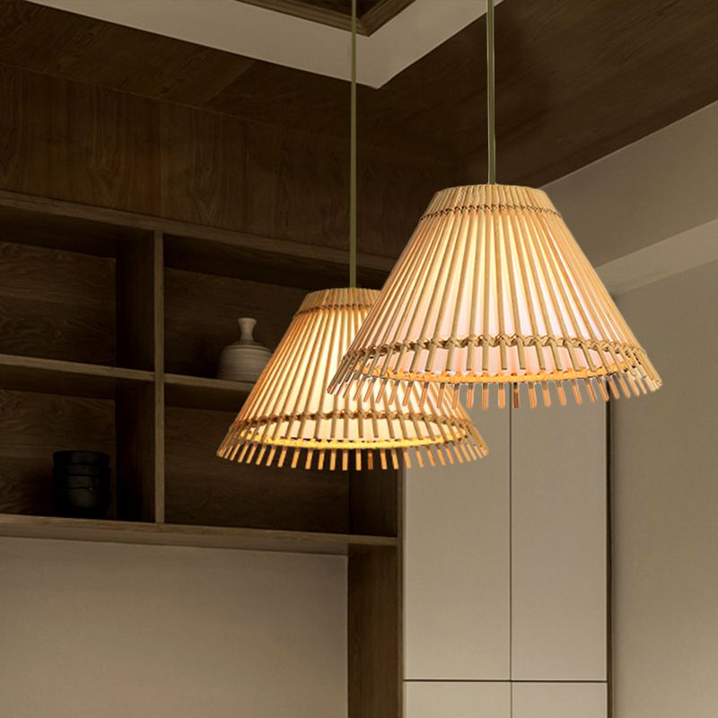 Lampada del soffitto cono di bambù moderna 1 lampadina a sospensione in legno per soggiorno