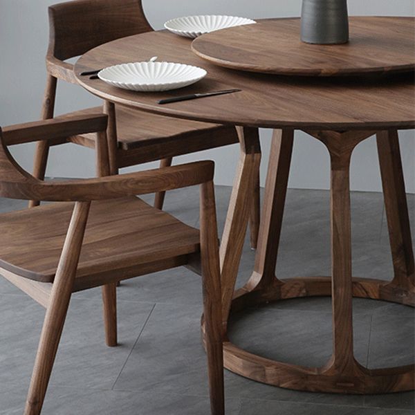 Round Pine Solid Wood Table Modern Dining Table with Wooden Pedestal for Restaurant