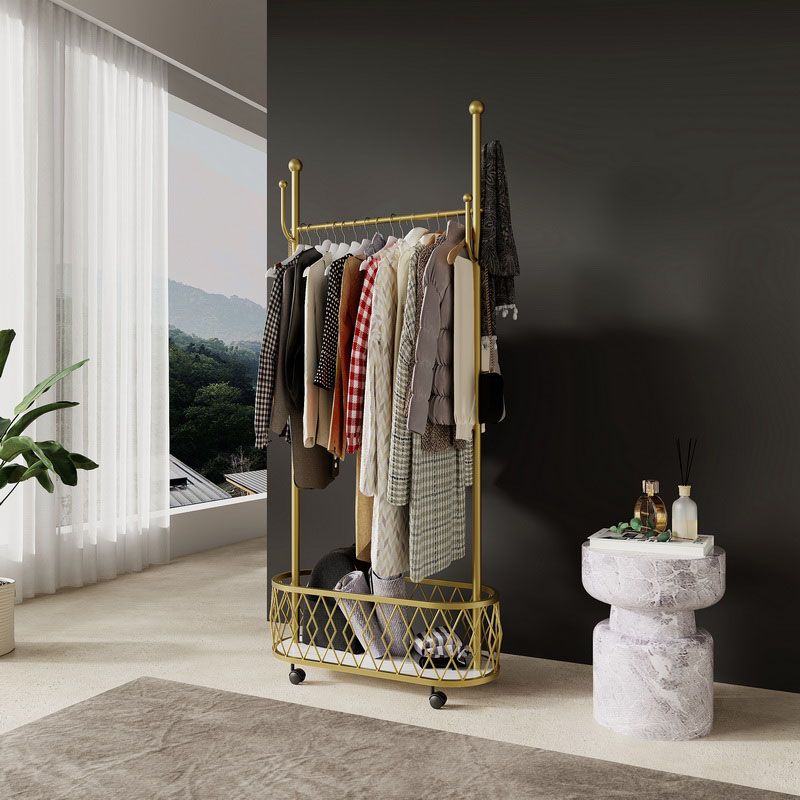 Brilliant Metal Coat Hanger Storage Basket Coat Rack with Castors