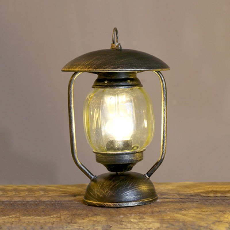 1 Light Kerosene Table Lighting Factory Brass/Copper Finish Tan Glass Desk Lamp for Study Room