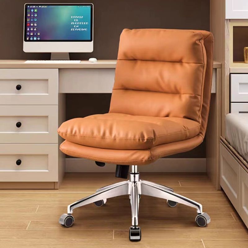 Mid Back Armless Desk Chair Modern Faux Leather Office Chair