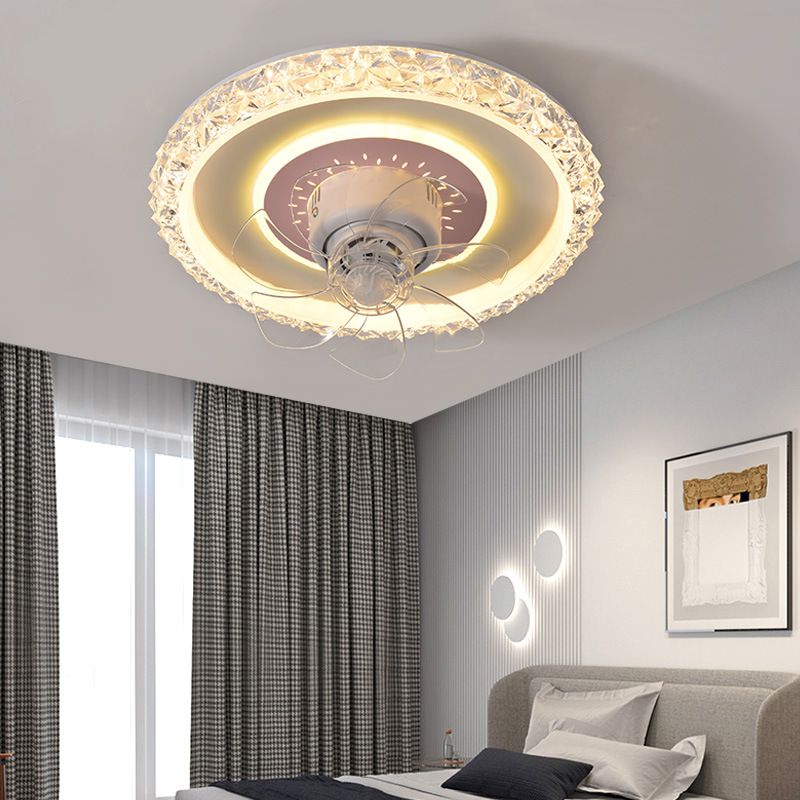 Nordic Style Round Fan Light Metal Colorful LED Flush Mount Light for Bedroom