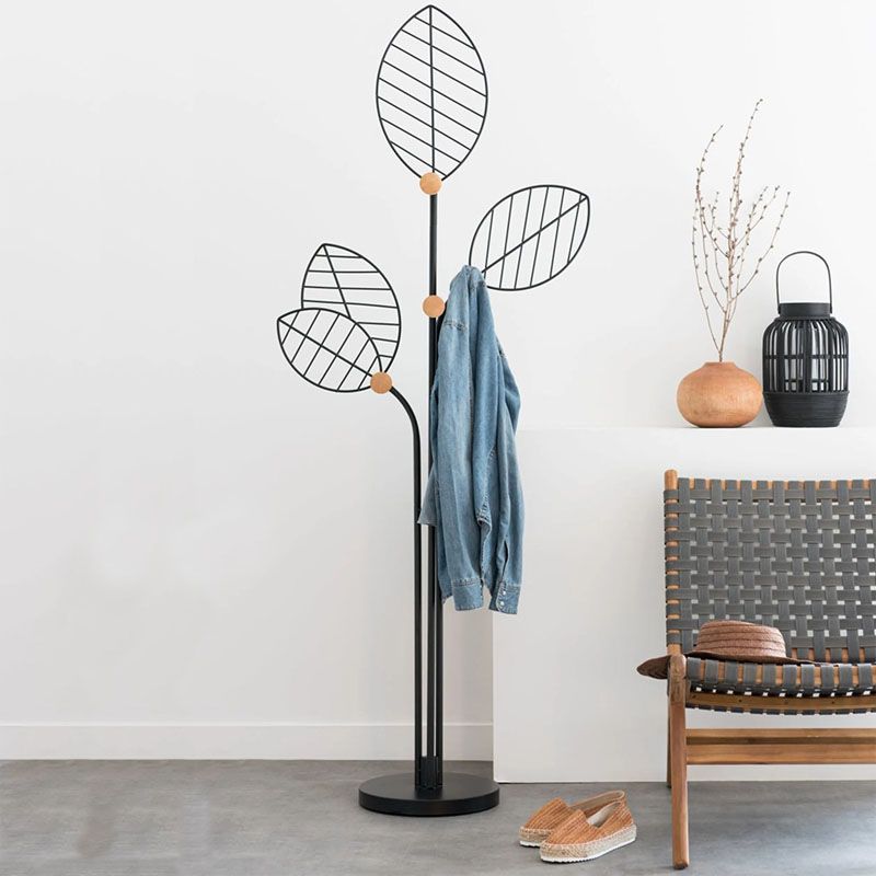 Contemporary Coat Rack Free Standing Leaf Shape Coat Hook Metal Hall Stand