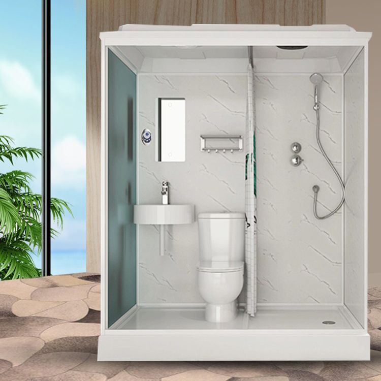 White Rectangle Shower Stall with Shower Base Tempered Glass Shower Stall