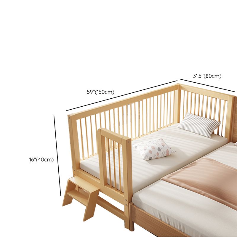 Modern Beech Baby Crib Light Wood Nursery Bed with Guardrail