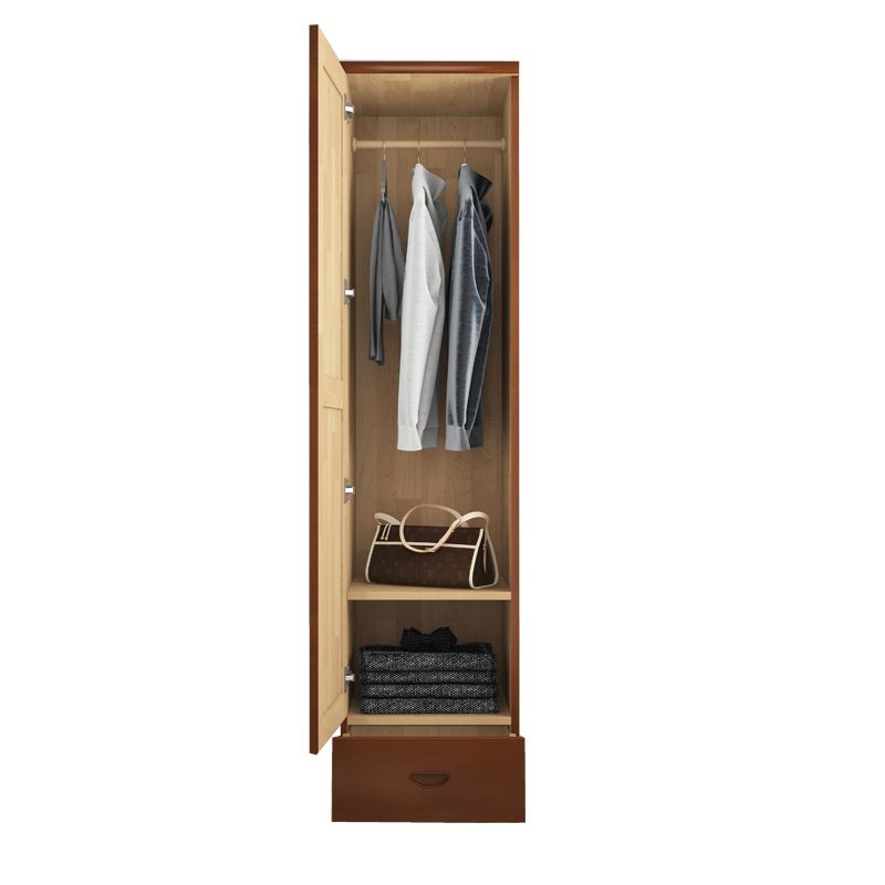 Brown Wooden Coat Locker Glossy 1-Drawer Kids Closet with Garment Rod