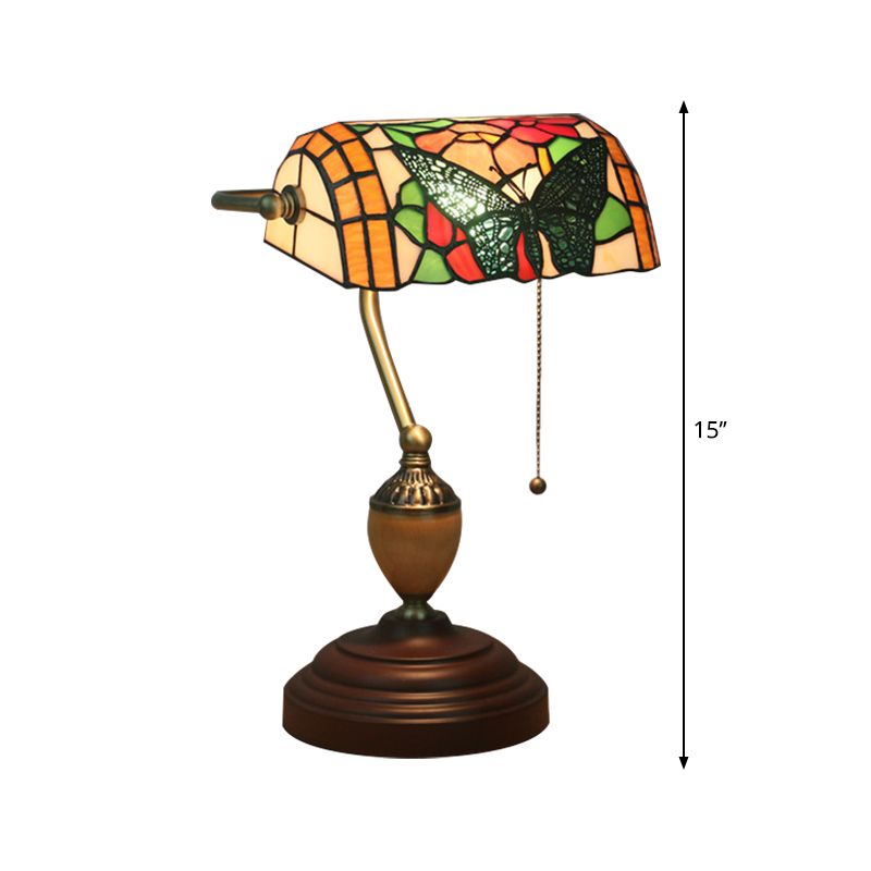 Brass Dragonfly/Butterfly Table Lamp Mediterranean 1 Light Stained Glass Nightstand with Base for Bedroom