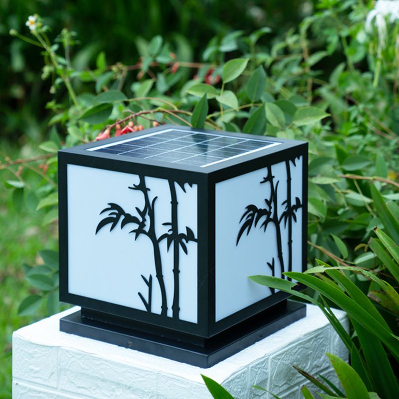 Square Shape Metal Outdoor Lights Modern Style 1 Light Solar Pillar Lamp in Black