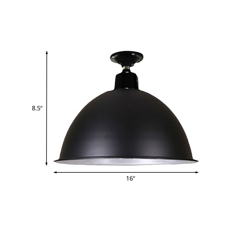 Loft Style Dome Ceiling Lighting 1 Head Metal Semi Flush Mount Light in Black for Dining Room, 12"/14" Width