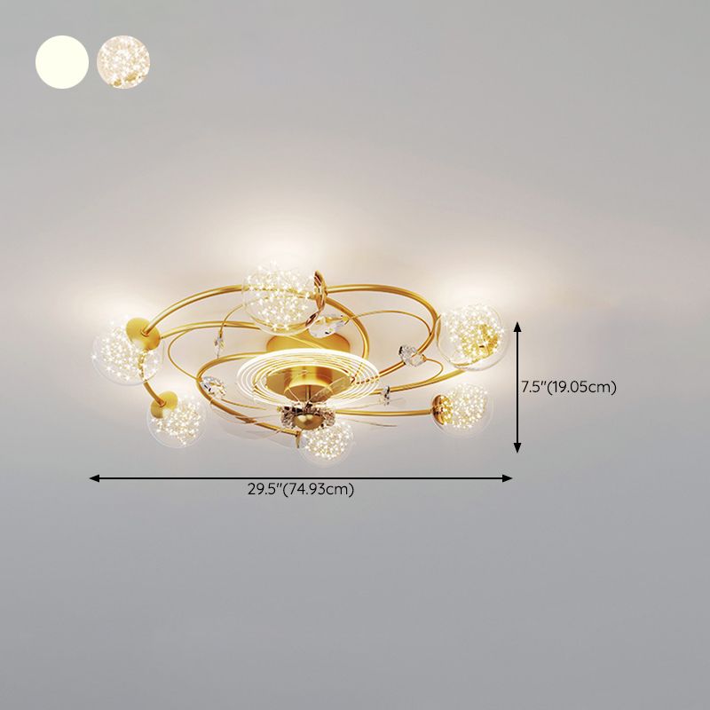 7/10-Light Golden Modernism LED Ceiling Fan Light for Dining Room