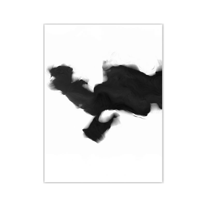 Minimalistic Smoke Painting Black and White Textured Wall Art Print for Living Room