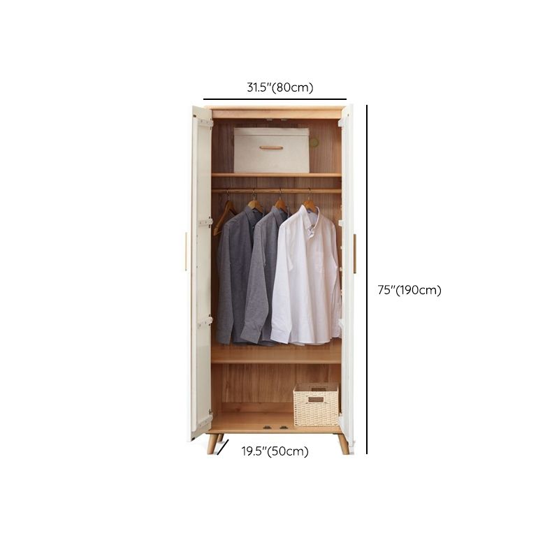 White Hanging Clothes Rack Wooden Wardrobe Armoire With 2 Door