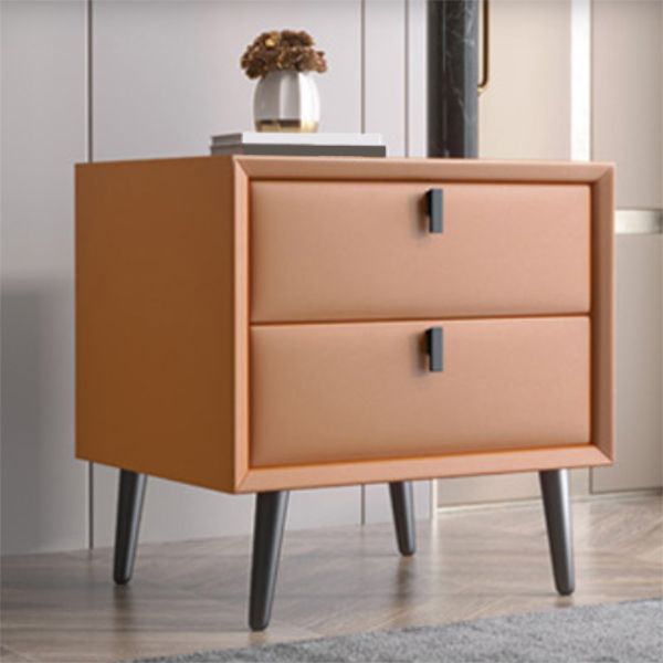 Leather Night Table Solid Wood Contemporary Bed Nightstand with Drawers