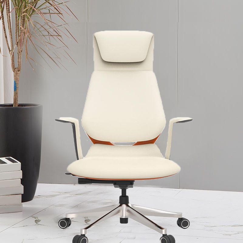 Fixed Arms Modern Office Chair Leather No Distressing Ergonomic Desk Chair