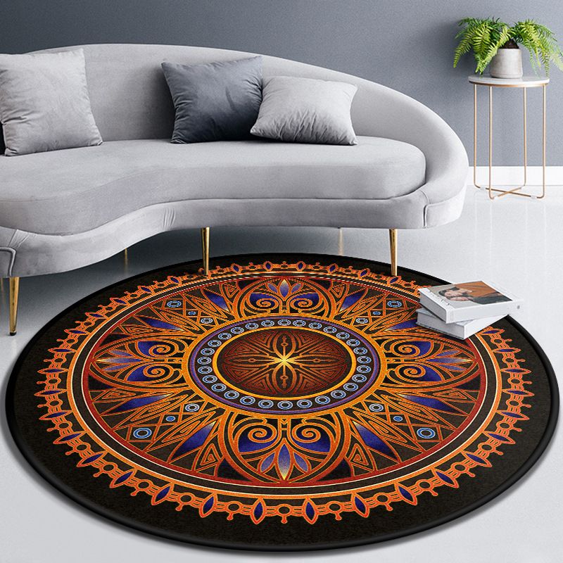 Multicolor Concentric Round Rug Polypropylene Moroccan Rug Non-Slip Washable Pet Friendly Carpet for Living Room