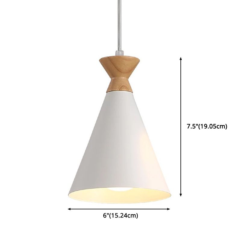 Nordic Minimalism Macaroon Hanging Light with Metal Conical Shade Single Bulb Wooden Mini Bedside Lamp