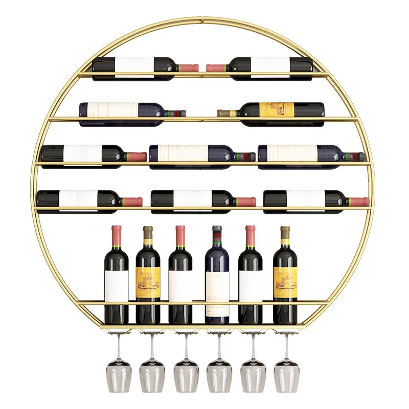 Iron Wall Mounted Wine Bottle & Glass Rack Modern Round Wine Rack