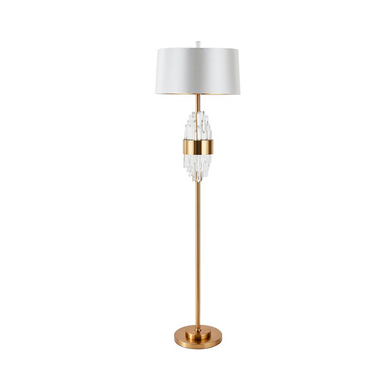 1 Head Barrel Shade Standing Light Modern Brass Finish Fabric Floor Lamp with Metal Base