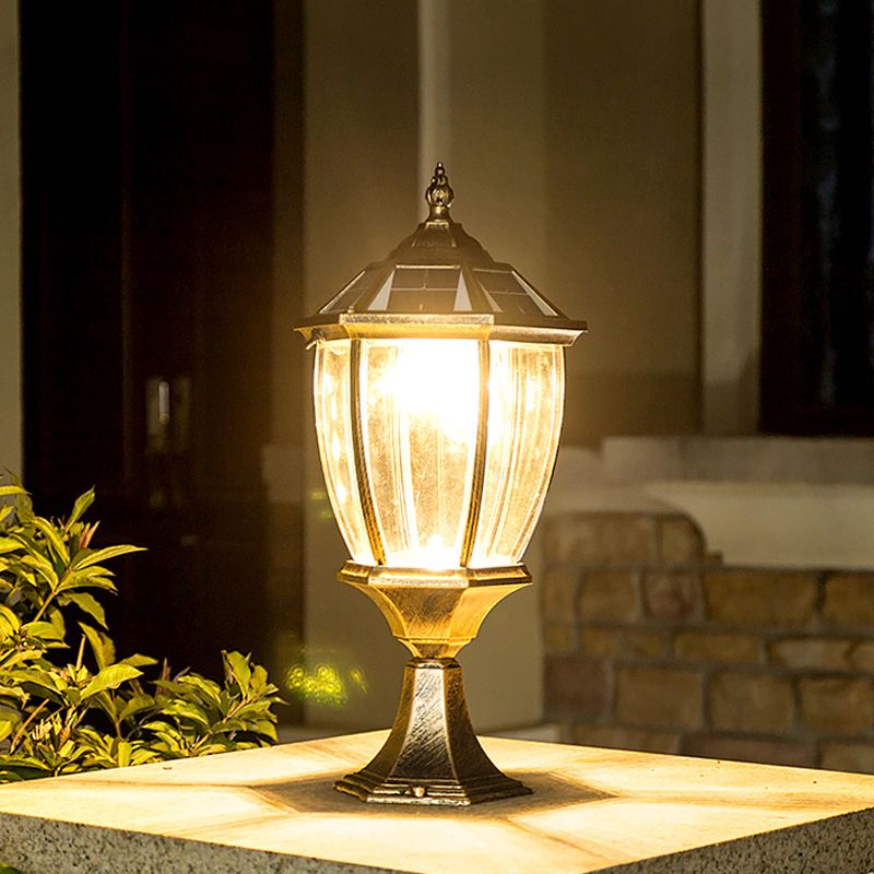 Bell Shade Clear Glass LED Landscape Lighting Classic Outdoor Solar Pier Mount Light