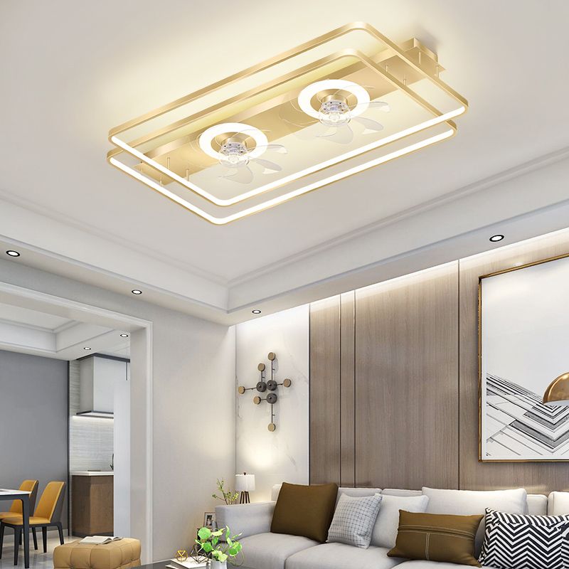 Modern Simple Style Aluminum Ceiling Fan Lamp Geometry LED Ceiling Fan Light for Bedroom