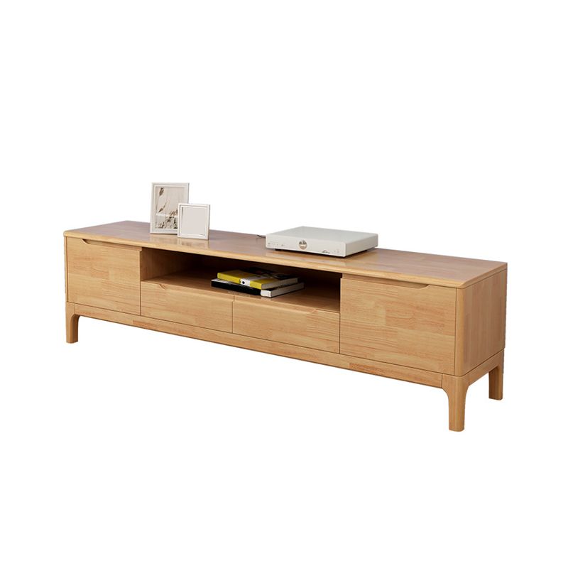 Rubber Wood Media Console Modern 2 Drawers TV Console with Doors