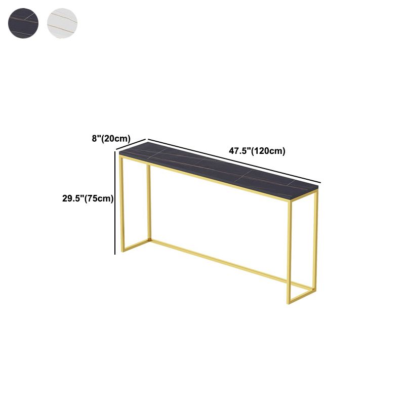 Glam Style Rectangle Top Accent Table with Stone Top and Golden Steel Base