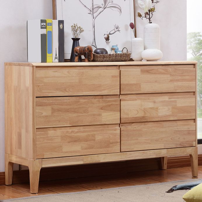 Modern Rubberwood Accent Chest with Natural Legs and Drawers