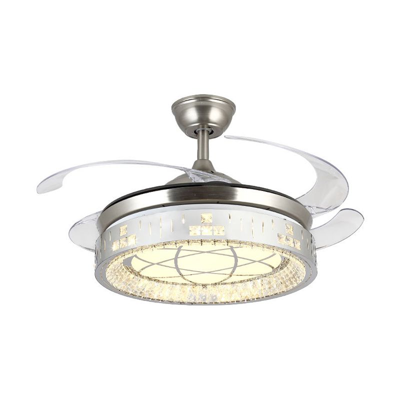 Luz de ventilador de colgante circular Rectángulo moderno de cristal de 19 "W LEAM SEMI SEMI FLUSH LAMP en níquel con 4 cuchillas