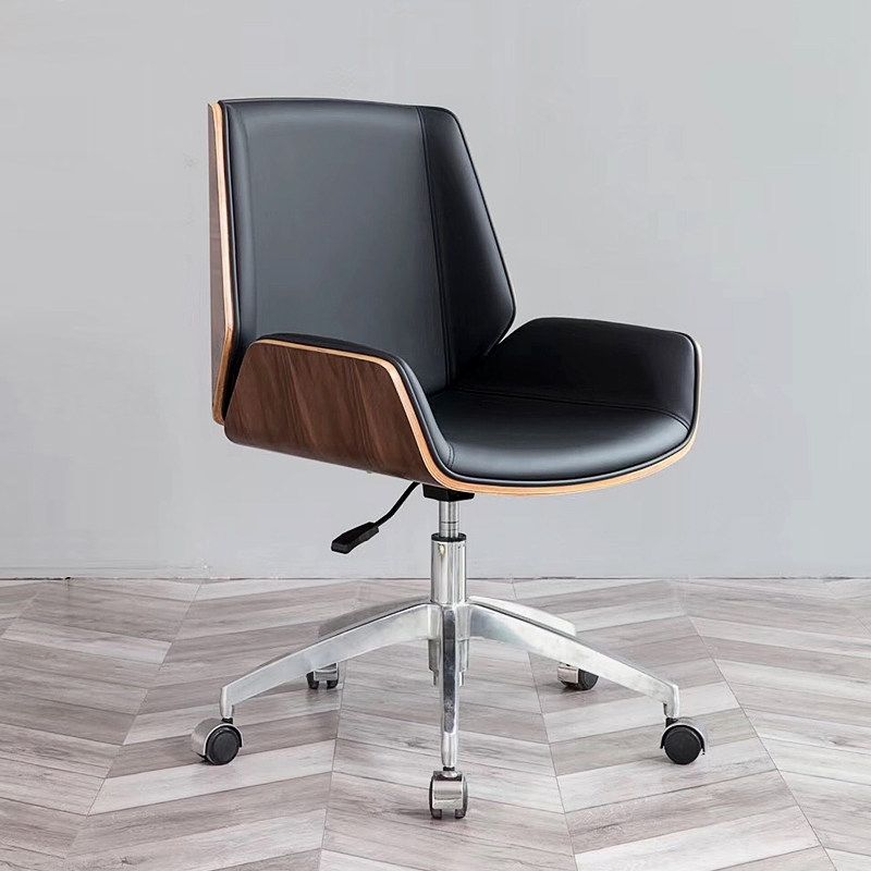 Mid Back Armless Desk Chair Modern Faux Leather Swivel Task Chair