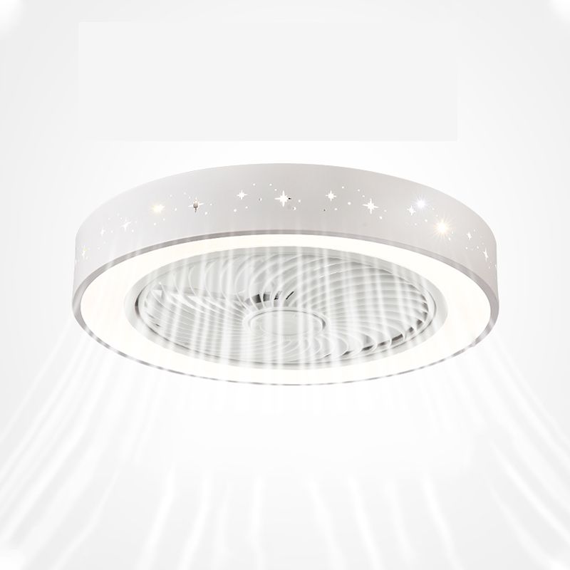 Drum Semi Flush Ceiling Light Modern Metal Bedroom LED Fan Light Fixture