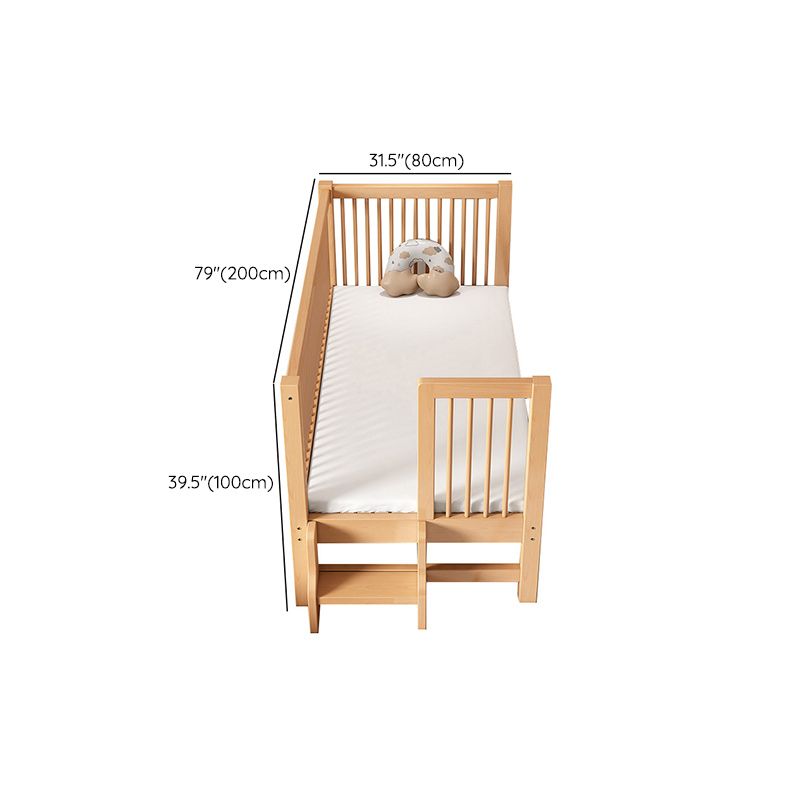 Traditional Beech Nursery Bed Natural Baby Crib with Guardrail