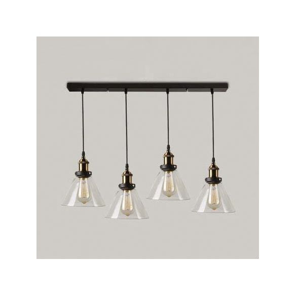 3/4/5-Licht-Multi-Pendelleuchten-Leuchte Vintage-Kegel Clear Glass Hanging Lampe in Schwarz mit linearem Baldachin