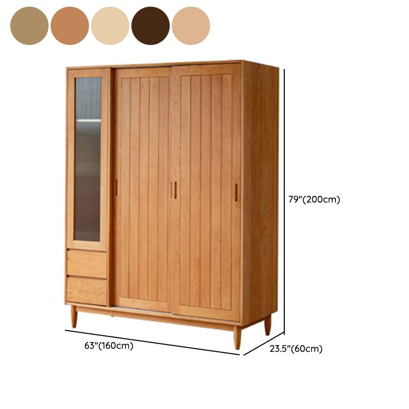 Wooden Kid's Wardrobe in Brown High Gloss Coat Locker  with Garment Rod