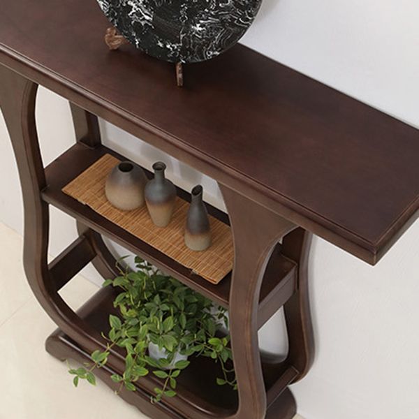 Solid Wood Rectangle Console Table 33.46" Tall Accent Table with Shelves