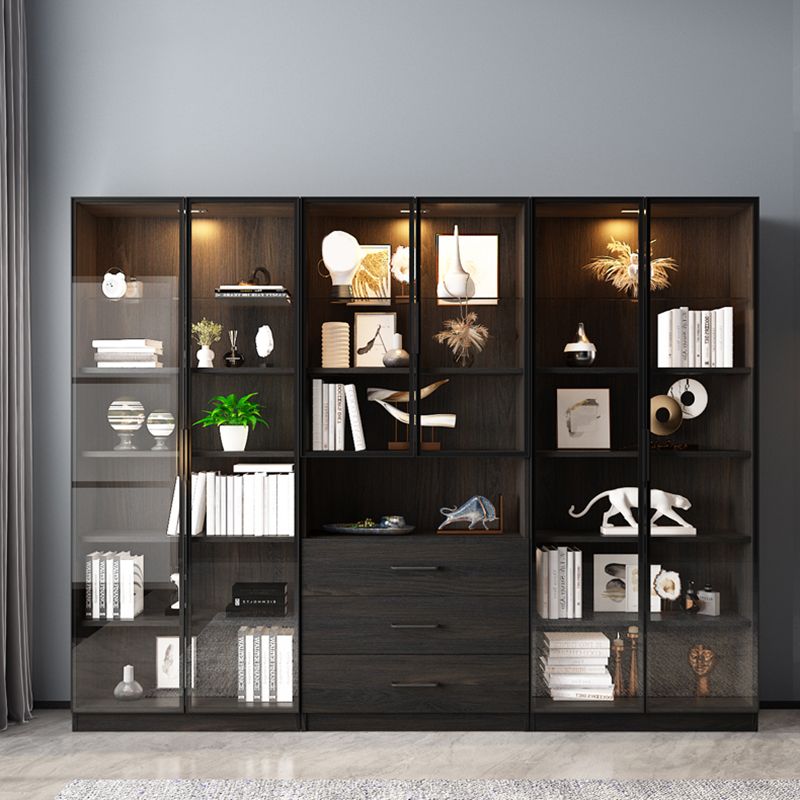 Scandinavian Faux Wood Storage Cabinet Glass Doors Display Cabinet for Living Room