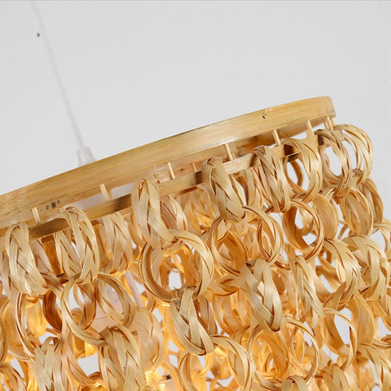 16"/19.5" Wide Tassel Bamboo Drop Pendant Chinese Single Light Beige Hanging Lamp for Dinging Room Restaurant