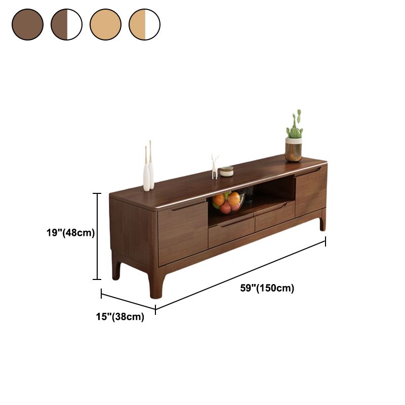 Rubber Wood TV Stand Console Open Storage TV Stand with Drawers and Doors , 15" D X 19" H