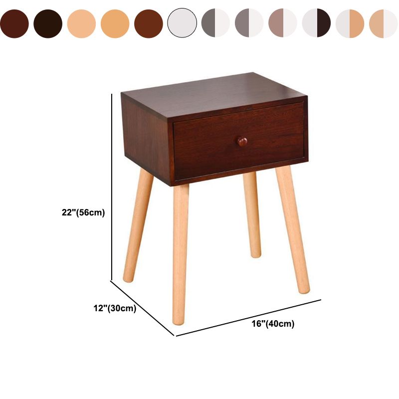 Modern 18 Inch H Nightstand Solid Wood 1-Drawer Night Table with Legs