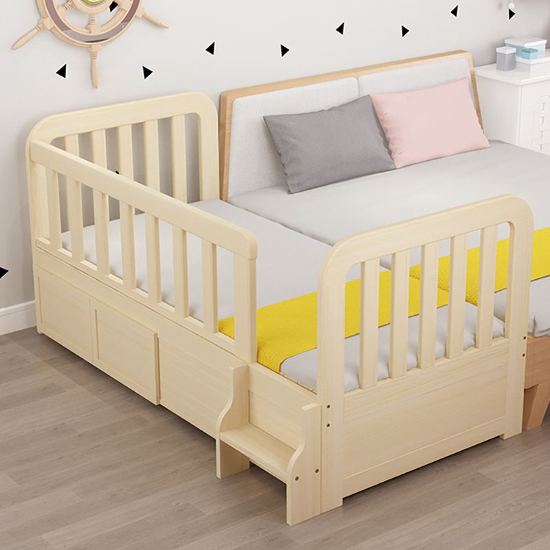 Under Crib Storage Baby Crib with 3 Guardrails Pine Nursery Bed