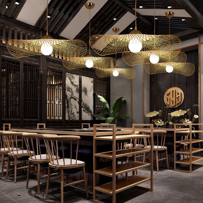 Luce a soffitto di bambù di foglia di lotus moderna a sospensione a sospensione a legno per il ristorante